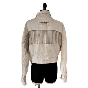Blue B Collection Rhinestone Fringe Off White Denim Distressed Jacket Size‎ M/L
